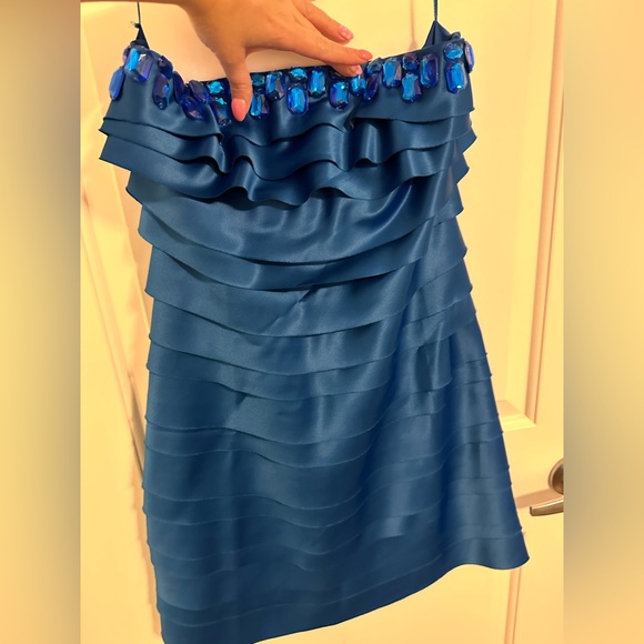Blue Strapless Prom Dress - Picture 2 of 10